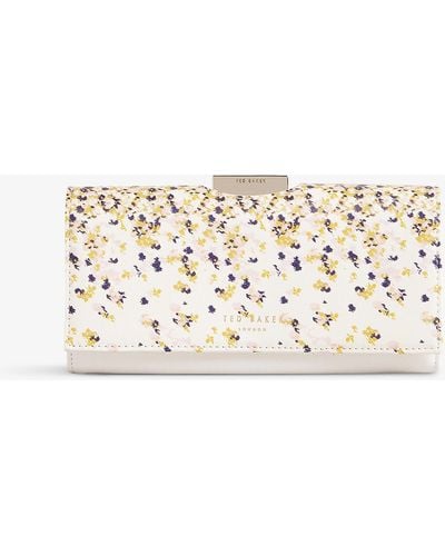 Ted Baker Rezza Large Floral-print Leather Purse - Natural