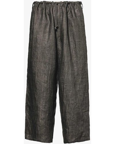 Yohji Yamamoto Wide-leg Relaxed-fit Linen Trousers - Grey