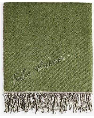 Ted Baker Katy Logo-embroidered Reversible Fringed Woven Scarf - Green