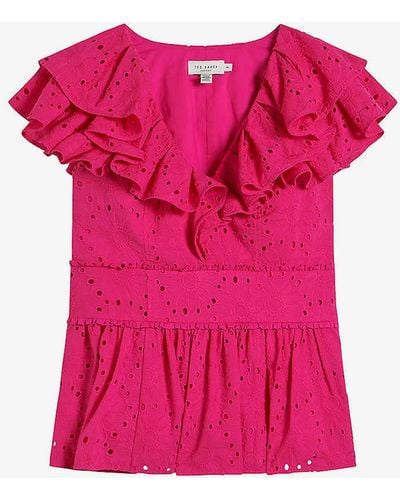 Ted Baker Mazieh Broderie-embroidered Cotton Top - Pink