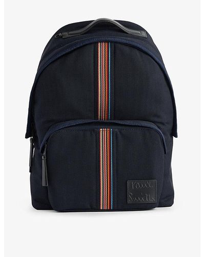 Paul Smith Striped-panel Zipped Woven Backpack - Blue