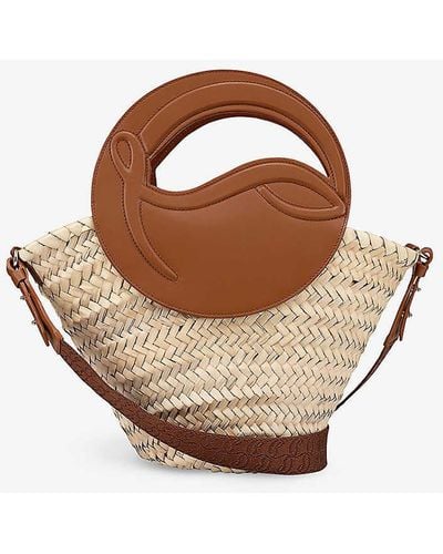 Christian Louboutin Tural/cuoio Biloumoon Small Straw And Leather Top-handle Basket Bag - Brown