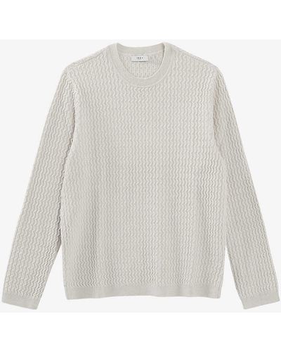 IKKS Crewneck Textured-knit Woven Jumper - White