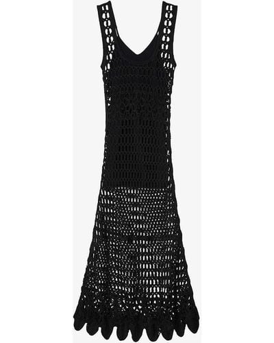 Sandro Round-neck Sleeveless Crochet-knitted Maxi Dress - Black