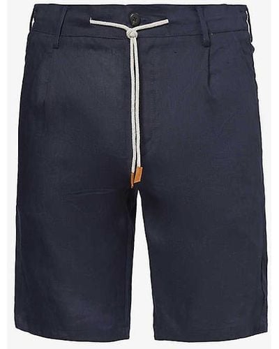 Eleventy Drawstring-waist Regular-fit Linen Shorts - Blue