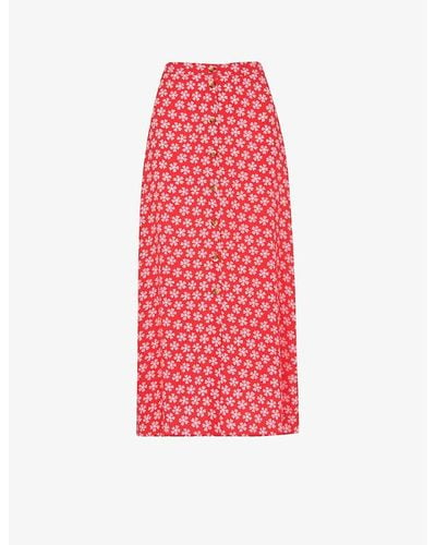 Whistles Daisy Floral-print Woven Midi Skirt - Red