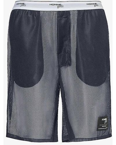 HOMMEGIRLS Branded-waistband Semi-sheer Mesh Shorts - Blue