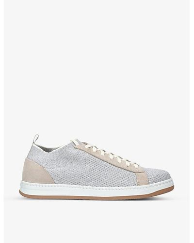 Eleventy Panelled Lace-up Knitted And Suede Low-top Trainers - White