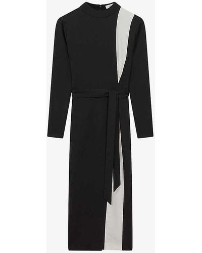 Reiss Millie Contrast-stripe Stretch-woven Midi Dress - Black