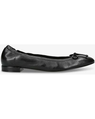 Stuart Weitzman Bria Bow-embellished Leather Ballet Flats - Black