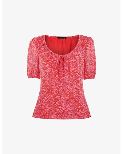 Whistles Leopard-print Puff-sleeved Crepe Top - Red