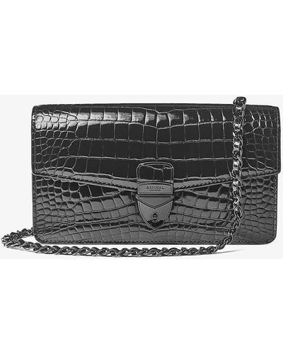 Aspinal of London Mayfair 2 Croc-effect Leather Clutch Bag - Grey