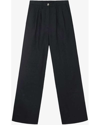 The White Company Two Pleat Wide-leg Linen Trousers - Blue