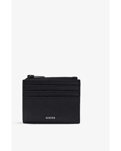 Sandro Logo-embossed Zipped Leather Card Holder - Black