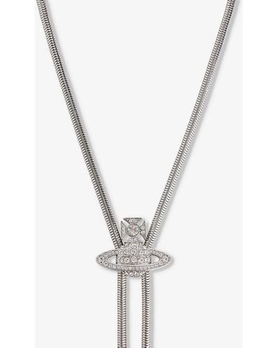 Vivienne Westwood Bolo Crystal-embellished Platinum-plated Recycled Brass Tie - White