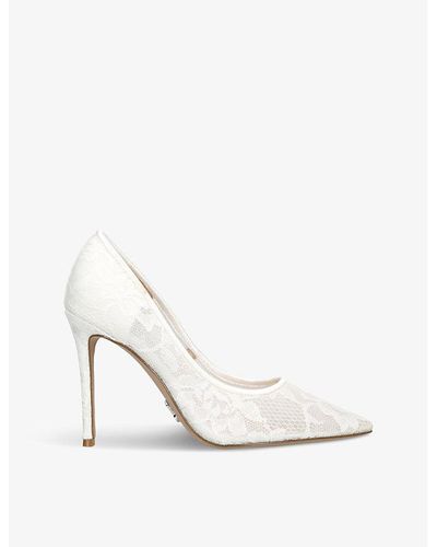 Steve Madden Evelyn Lace-embroidered Woven Heeled Courts - White