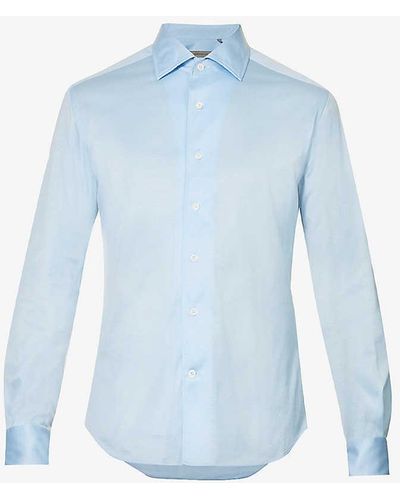 Corneliani Spread-collar Regular-fit Cotton-jersey Shirt - Blue