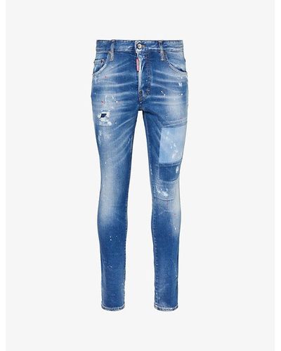 DSquared² Skater Paint-splatter Regular-fit Slim-leg Stretch-denim Jeans - Blue