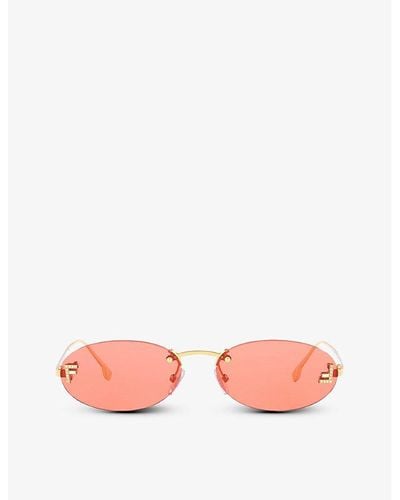 Fendi Fe4075us Oval-frame Metal Sunglasses - Pink