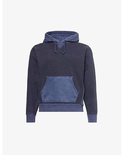 RRL Vycontrast-panel Relaxed-fit Cotton Hoody - Blue