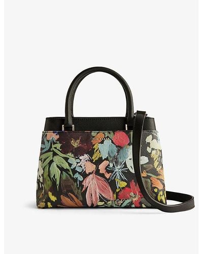 Ted Baker Beaticn Floral-print Faux-leather Top-handle Bag - Black