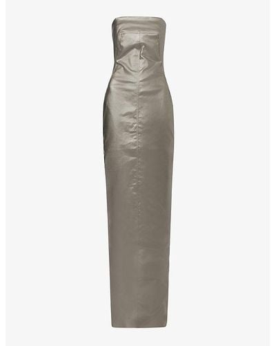 Rick Owens Metallic Straight-neck Coated-cotton Maxi Dress - Gray
