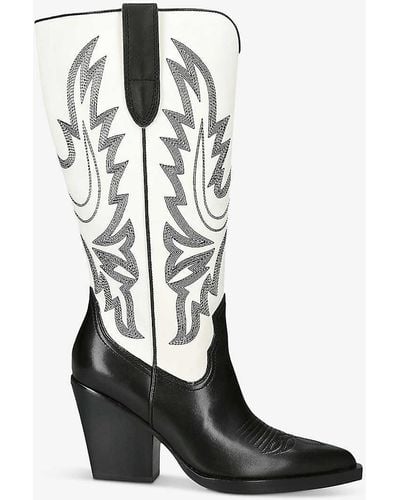 Dolce Vita Blanch Colour-blocked Leather Heeled Western Boots - White