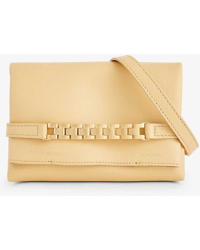 Victoria Beckham Chain-embellished Mini Leather Pouch Bag - Natural
