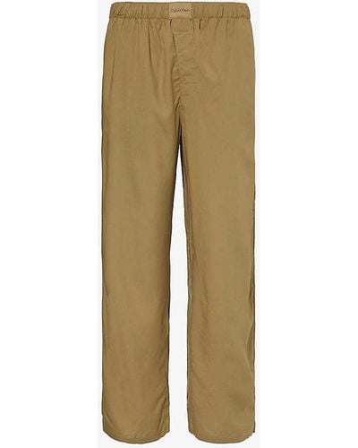Calvin Klein Branded-patch Elasticated-waist Woven Pyjama Trousers - Natural