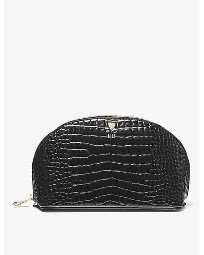 Aspinal of London Snake-effect Large Leather Toiletry Bag - Black