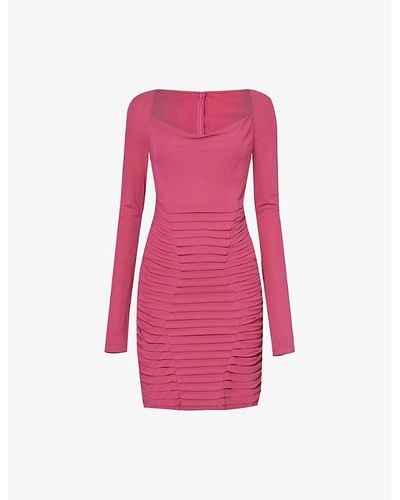 Dion Lee Long-sleeved Boning-detail Woven Mini Dress - Pink