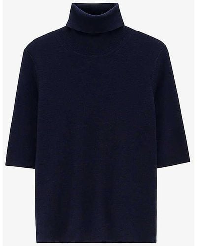 Filippa K Roll-neck Elbow-length Sleeve Wool Top - Blue