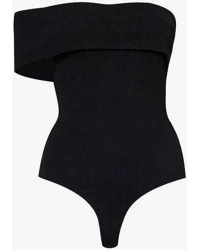Agolde Bree Asymmetric-neckline Stretch-woven Bodysuit - Black