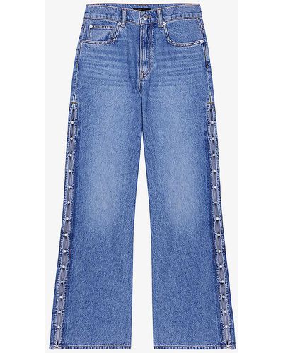 Maje Pearl-embellished Wide-leg Denim Jeans - Blue
