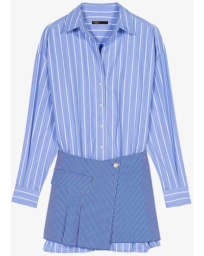 Maje Two-in-one Striped Cotton Mini Dress - Blue