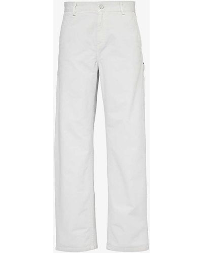 Carhartt Pierce Brand-patch Regular-fit Straight-leg Cotton Trousers - White