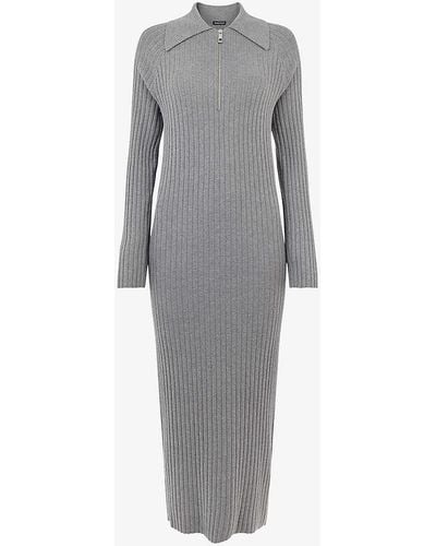 Whistles Bonnie Ribbed Knitted Midi Dres - Grey