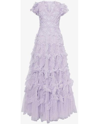 Needle & Thread Amorette Ruffled Recycled-polyester Maxi Dress - Purple