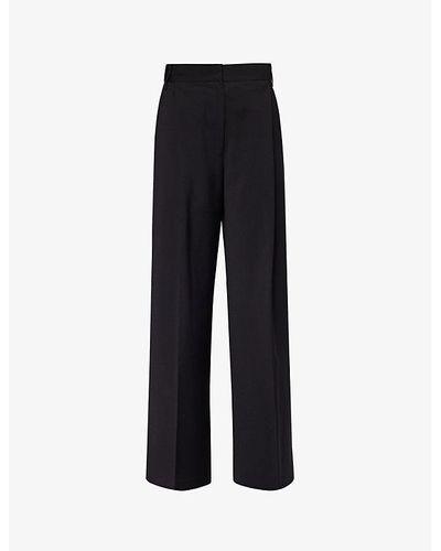 Camilla & Marc Caius Pleated Wide-leg Mid-rise Stretch-woven Pants - Black