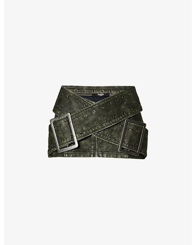 Jaded London Assassin Front-buckle Woven Mini Skirt - Green