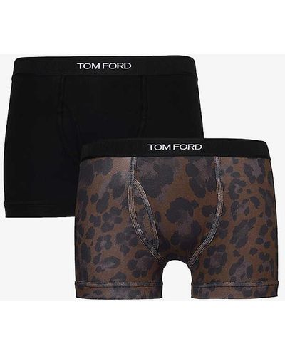 Tom Ford Branded-waistband Pack Of Two Stretch-cotton Boxer Briefs - Black