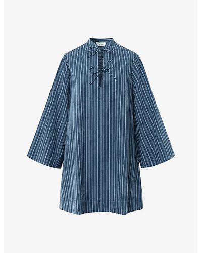 Nué Notes Beau Stripe-pattern Cotton Mini Dress - Blue