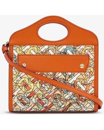 Burberry Pocket Leather And Cotton-blend Cross-body Bag - Orange