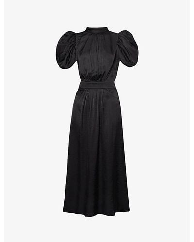 ROTATE BIRGER CHRISTENSEN Puff-sleeved Mandarin-collar Woven Midi Dress - Black