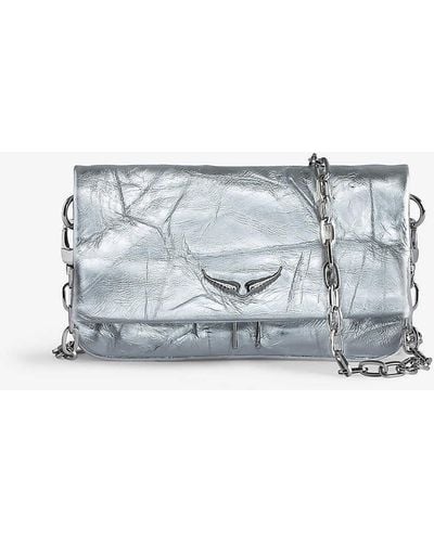 Zadig & Voltaire Rock Branded-charm Nano Leather Clutch Bag - Grey