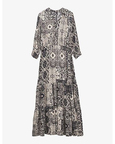 IKKS Scarf-print Woven Maxi Dress 1 - Grey