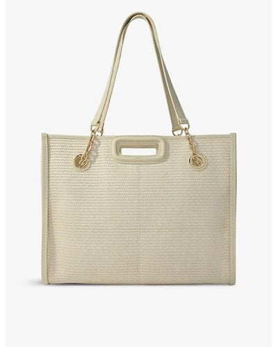 Maje Logo-embossed Double-strap Woven Bag - Natural