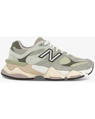 New Balance 9060 Brand-patch Leather And Mesh Low-top Trainers - White