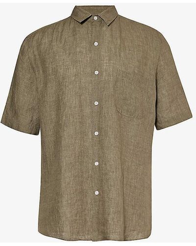Sunspel Regular-fit Short-sleeve Linen Shirt - Green