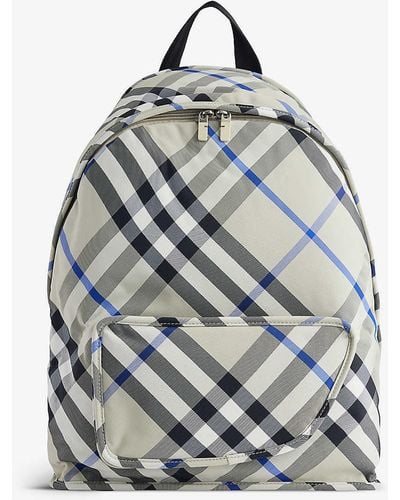 Burberry Shield Check-print Woven Backpack - Grey